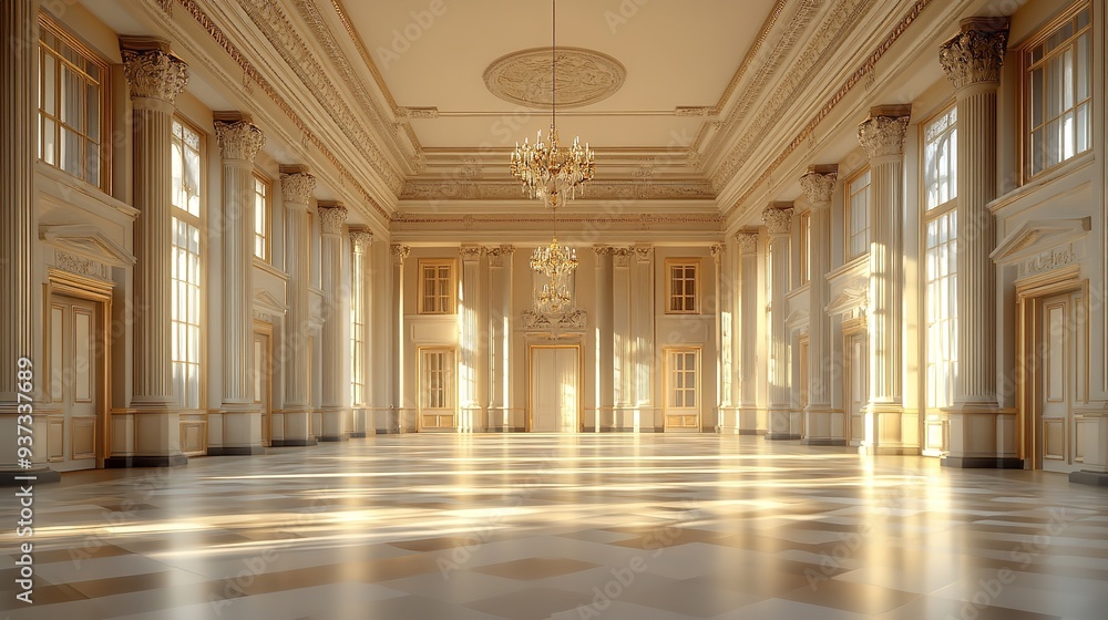 Fototapeta premium Ballroom in Historic Building Featuring Tall Windows