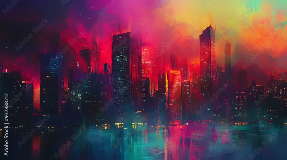 Cityscape at Dusk with a Vibrant Sky Cityscape at Dusk with a Vibrant Sky