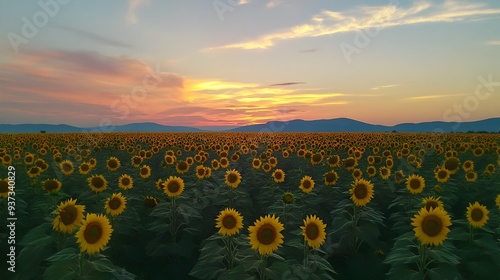 Wallpaper Mural Breathtaking panoramic view of a vast sunflower field bathed in the warm golden glow of the setting sun with an expansive picturesque sky providing a serene and picturesque backdrop Torontodigital.ca
