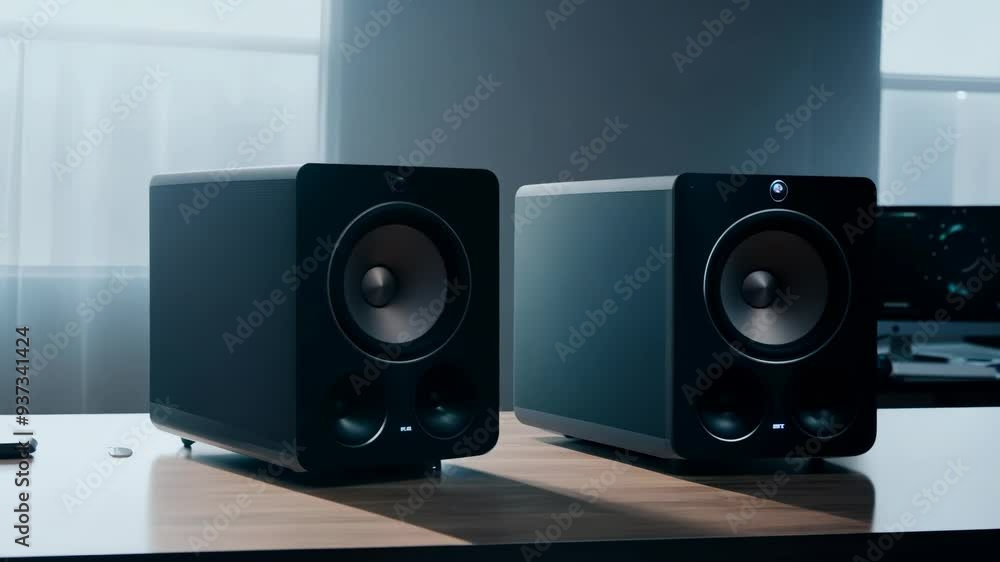 Discover the features of premium audio speakers in a stylish workspace during daylight hours Discover the features of premium audio speakers in a stylish workspace during daylight hours