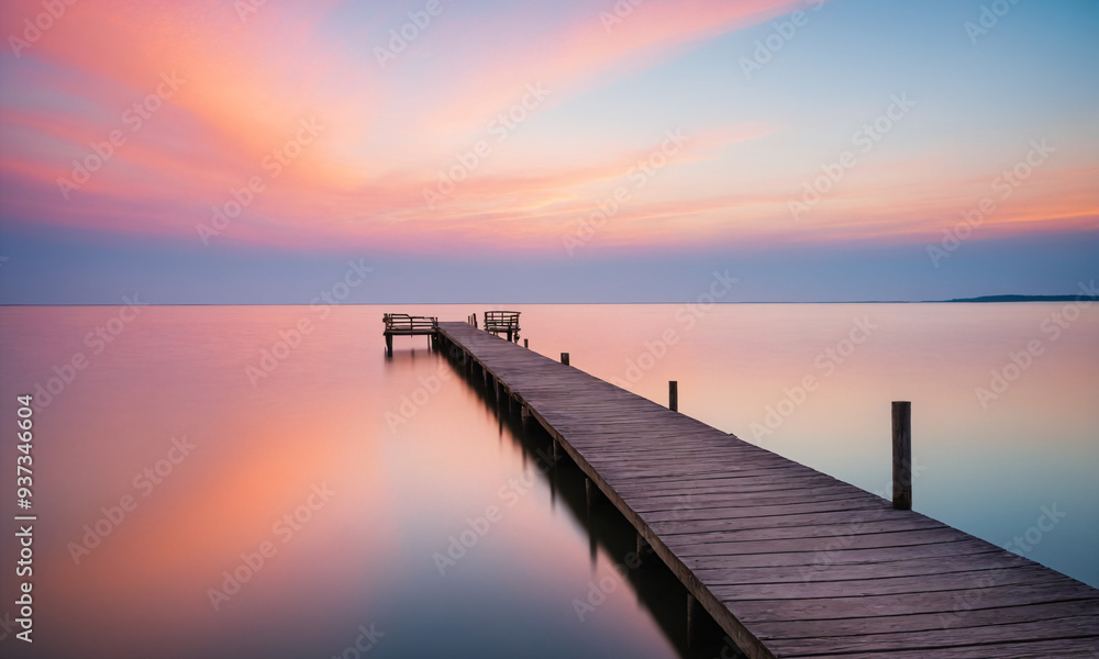 Obraz premium 평화로운 저녁의 끝없는 부두