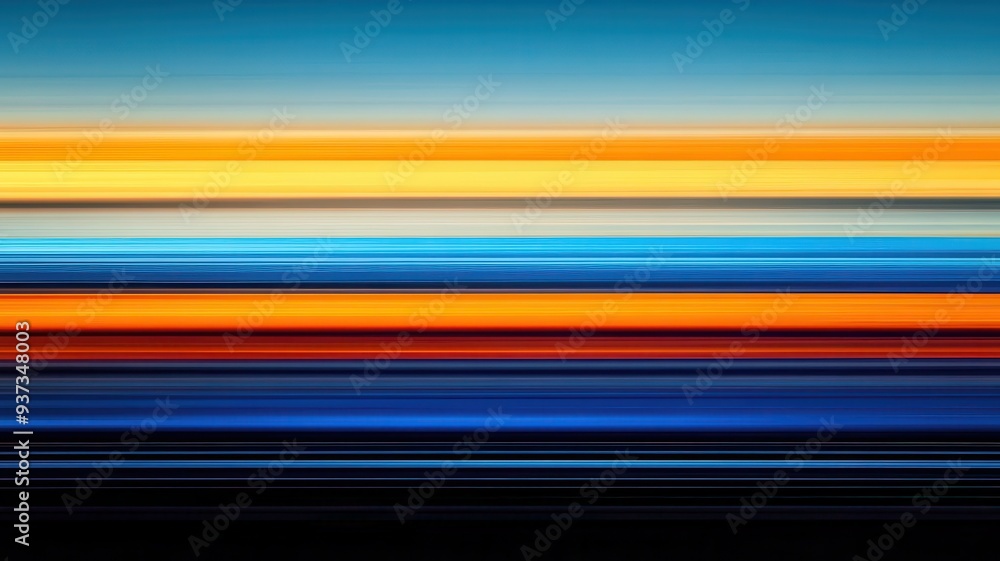 An abstract landscape showcasing vibrant horizontal lines in shades of blue, orange, and yellow, evoking a sense of tranquility. An abstract landscape showcasing vibrant horizontal lines in shades of blue, orange, and yellow, evoking a sense of tranquility.
