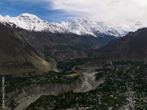 Aerial view of mt Rakaposhi from Hunza Valley in the Himal;ayas Gilgit Baltistan, Paskistan photo