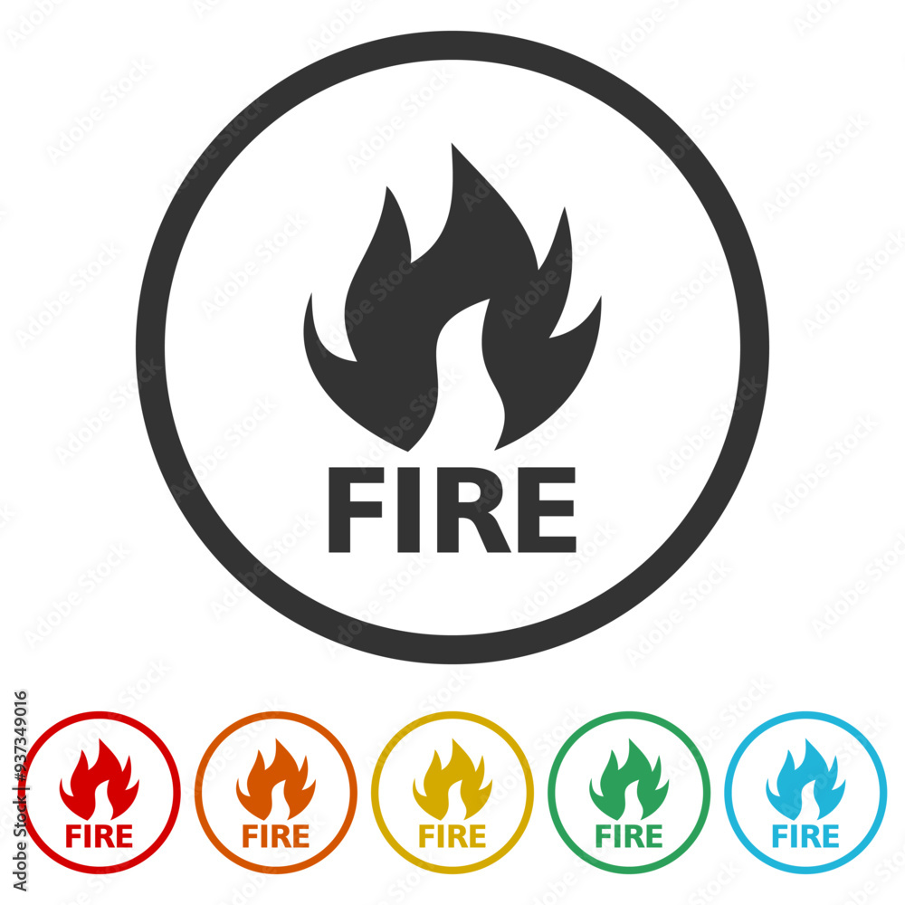 Fire flames Icon. Set icons in color circle buttons Fire flames Icon. Set icons in color circle buttons