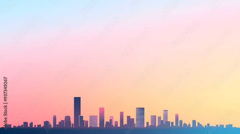 Contemporary city skyline, gradient sunset, sleek silhouette Contemporary city skyline, gradient sunset, sleek silhouette