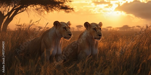 lions in the savannah 
