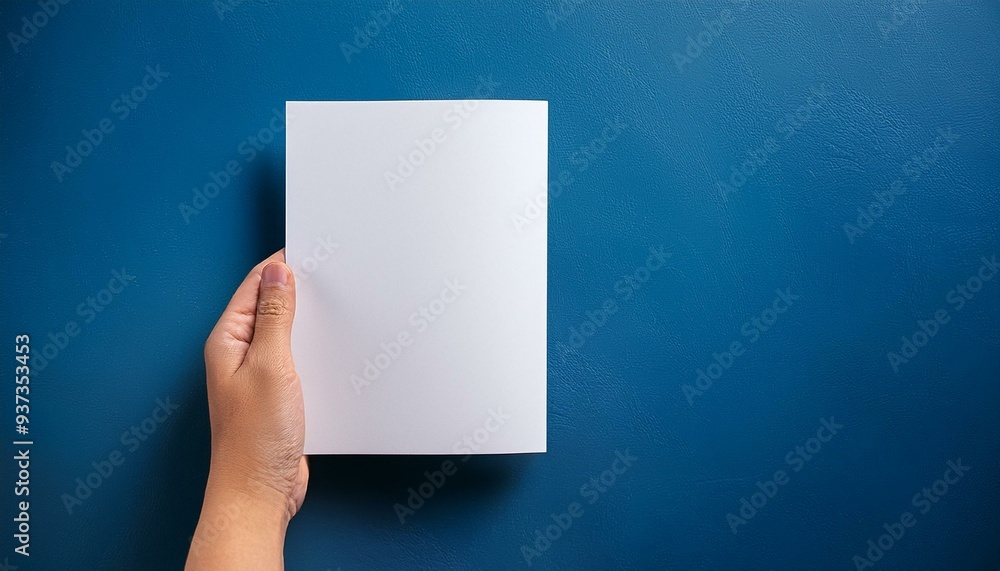 Hand holding blank white flyer brochure booklet in hand Hand holding blank white flyer brochure booklet in hand