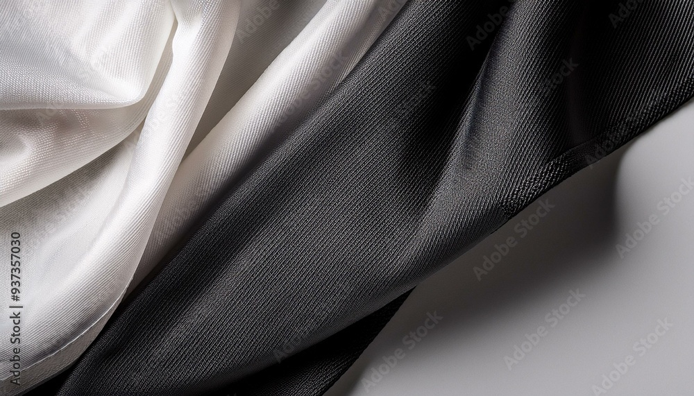 Obraz premium Blank black and white twill silk scarf mockup, top view