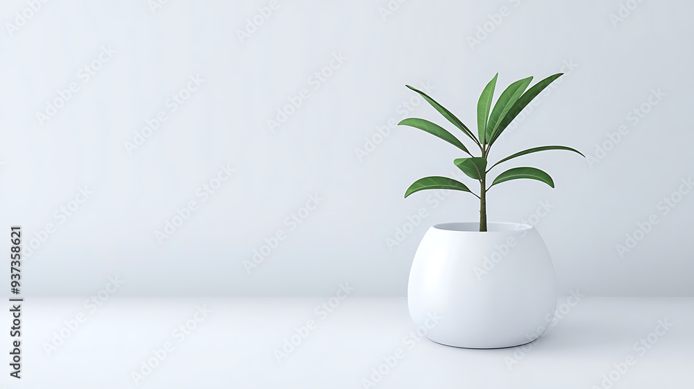 Background with white walls,white pot and plant Background with white walls,white pot and plant