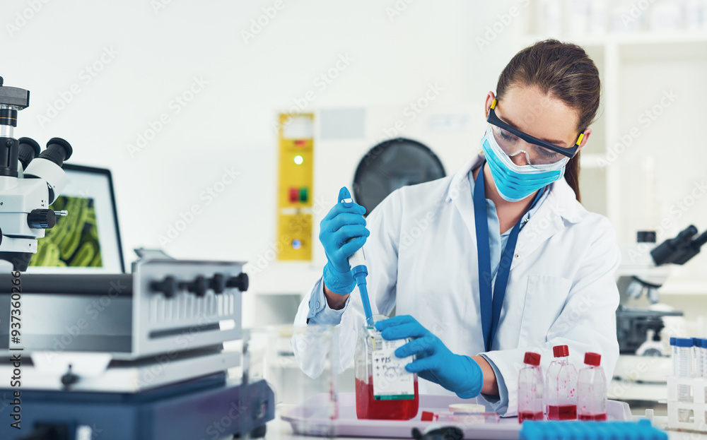 Blood sample, woman and laboratory with chemical testing, research and investigation for monkeypox vaccine. Pharmaceutical, medical and virus DNA analysis for cure with forensic vial for study Blood sample, woman and laboratory with chemical testing, research and investigation for monkeypox vaccine. Pharmaceutical, medical and virus DNA analysis for cure with forensic vial for study