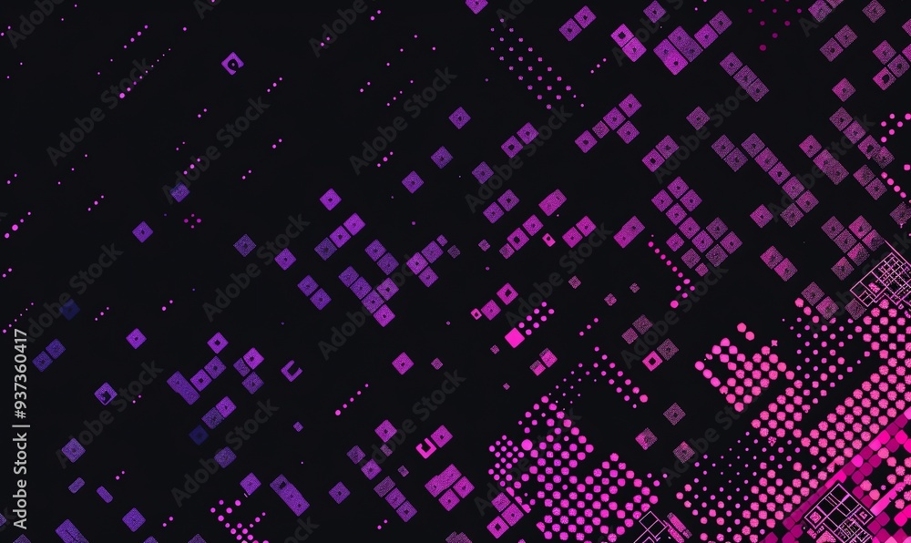 Abstract Pink and Purple Geometric Pattern with Square and Circle Shapes on Black Background Abstract Pink and Purple Geometric Pattern with Square and Circle Shapes on Black Background