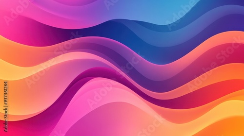 A vibrant abstract design featuring flowing waves in shades of pink, purple, and blue.