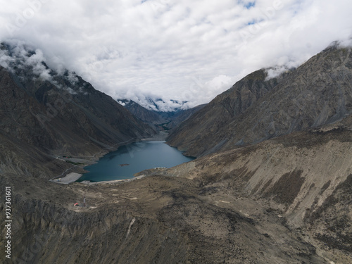 Aerial view of Sadpara Lake in Skardu, Himalayas, Gilgit Baltistan, Pakistan photo