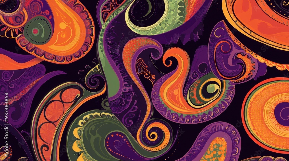 A vibrant abstract design featuring swirling patterns in orange, purple, and green hues. A vibrant abstract design featuring swirling patterns in orange, purple, and green hues.