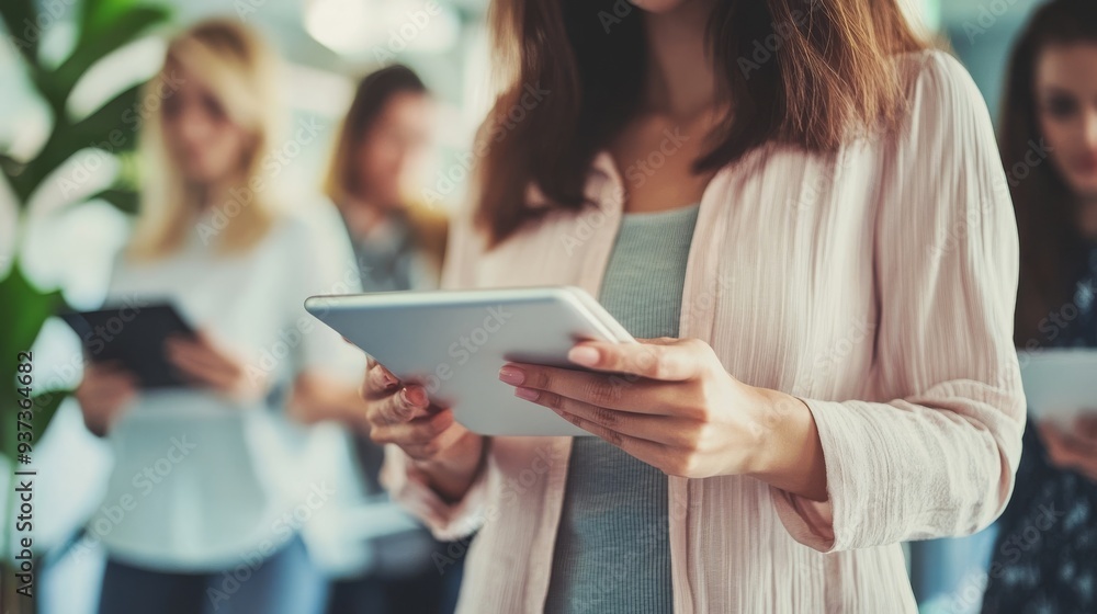 Work and business: Women collaborating on a tablet PC. Work and business: Women collaborating on a tablet PC.