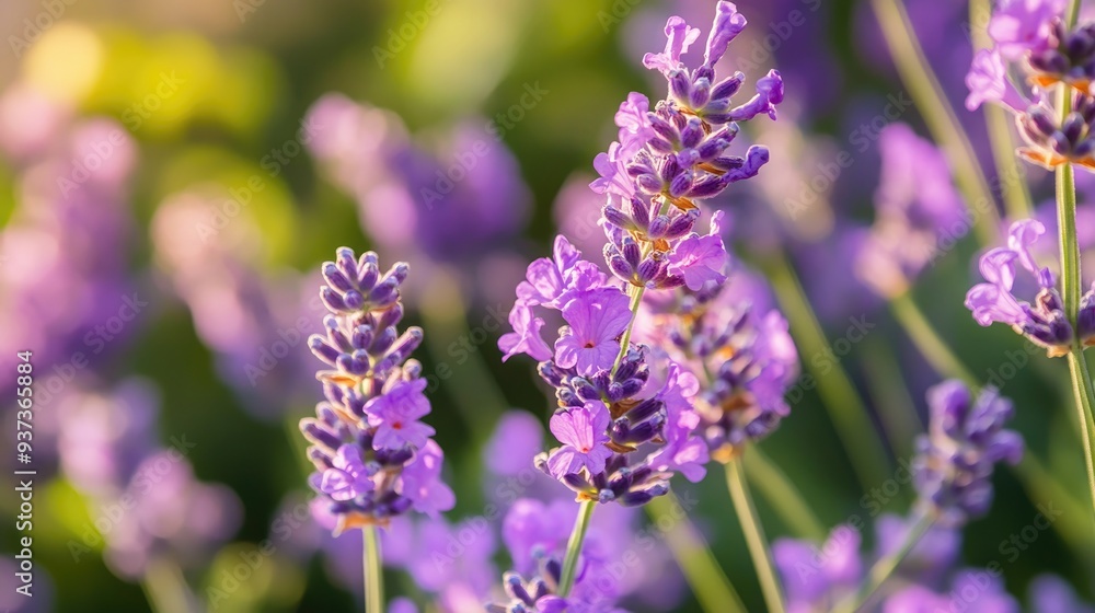 Close-up of a blooming lavender with soft focus, delicate purple flowers and nature background, space for text Close-up of a blooming lavender with soft focus, delicate purple flowers and nature background, space for text