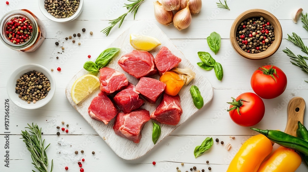 Veal and veggies, ready for cooking. Veal and veggies, ready for cooking.