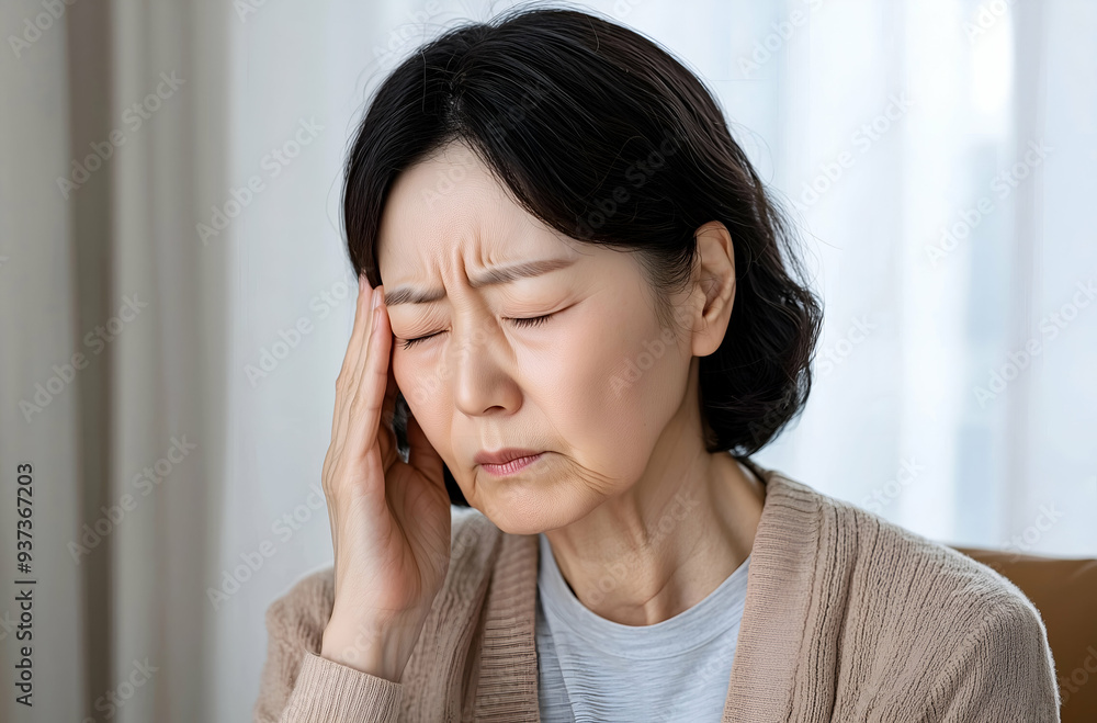 Portrait of an Elderly Woman Experiencing Headache or Stress at Home Portrait of an Elderly Woman Experiencing Headache or Stress at Home