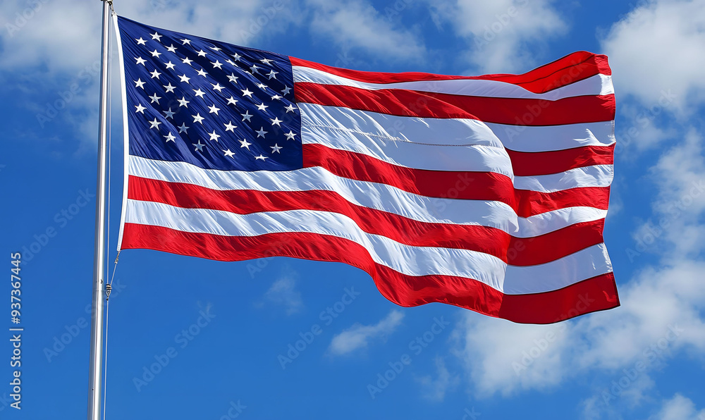 Obraz premium American flag. The USA flag blowing in the wind, symbolizing American pride and patriotism. 