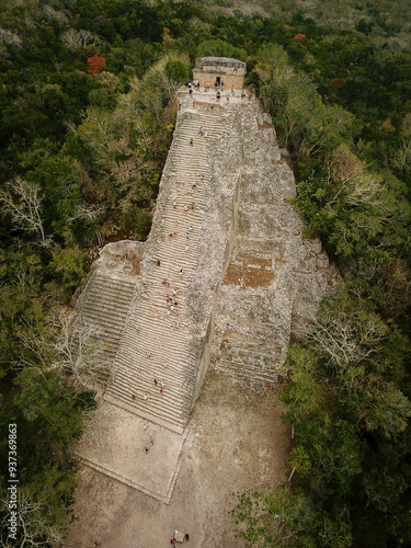 Aerial view of Nohoch Mul, the highest Mayan pyramid in the Yucatan Peninsula, Mexico photo