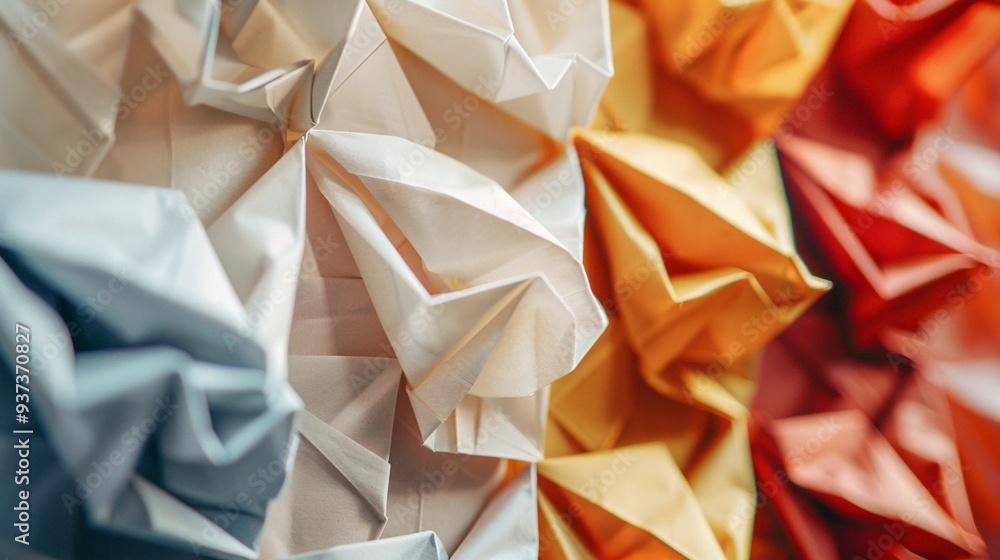 Intricate Origami Flags with Detailed Folds Close-Up Shot Intricate Origami Flags with Detailed Folds Close-Up Shot