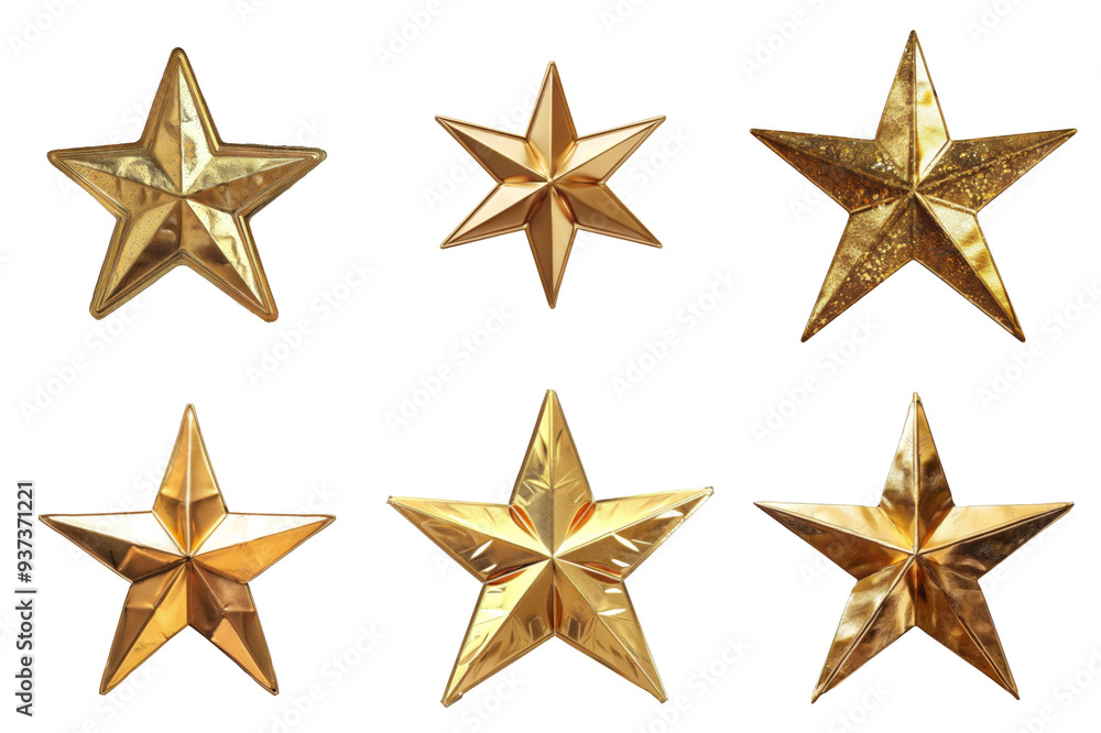 Six Shiny Golden Stars on a Transparent Background Six Shiny Golden Stars on a Transparent Background