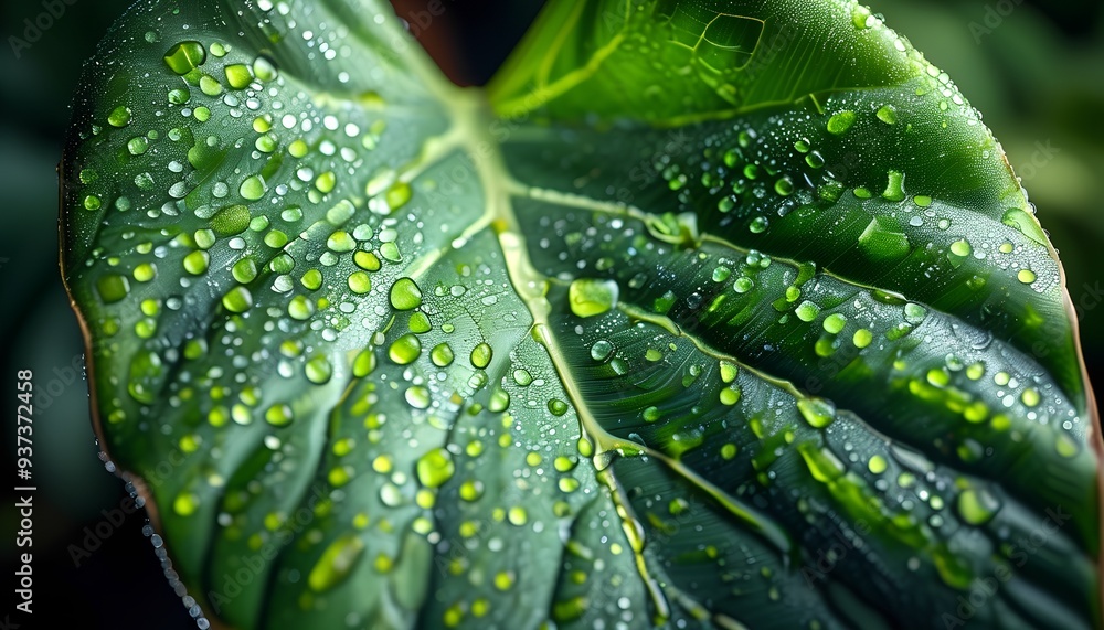 leaf with water drops realistic photographer A detailed close-up of a monstera leaf with dew drops. leaf with water drops realistic photographer A detailed close-up of a monstera leaf with dew drops.