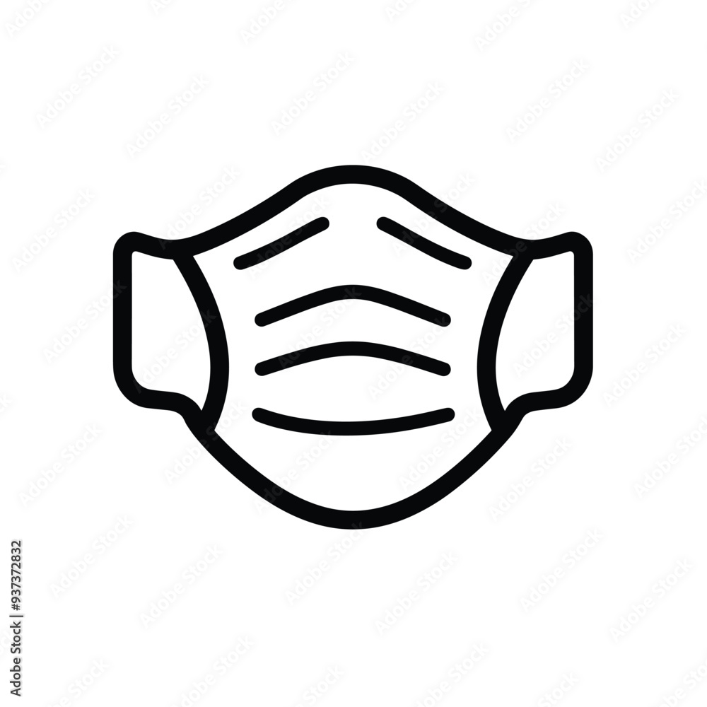 Fototapeta Simple black and white icon of a protective face mask, depicting a universal symbol for health and safety precautions.