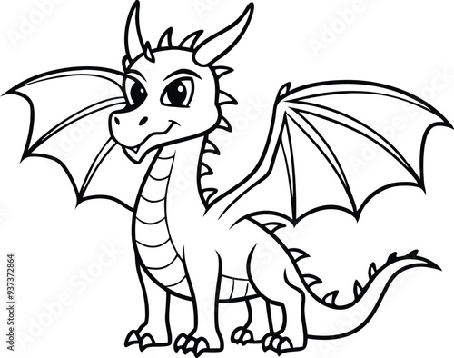 dragon animal line art illustration black and white