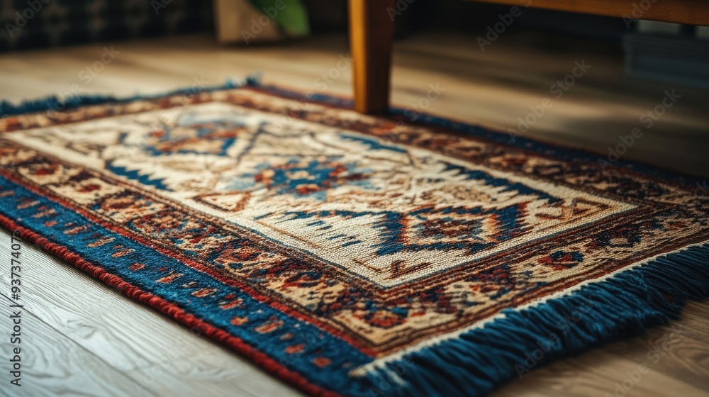 A Carpet Rug Positioned on the Floor of a Cozy Room A Carpet Rug Positioned on the Floor of a Cozy Room