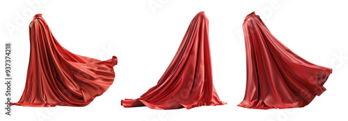 Red curtains set isolated on transparent background with different folds and styles.