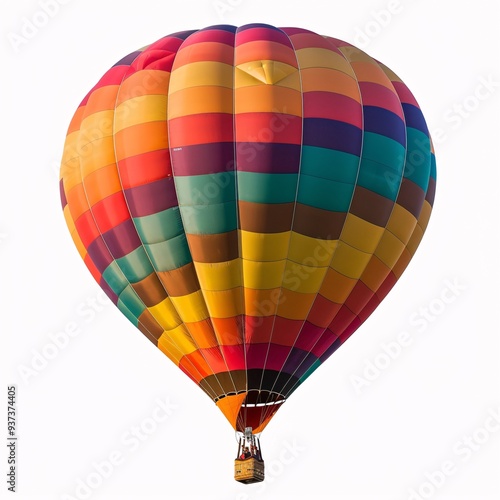 Vibrant Hot Air Balloon Soaring in White Sky - Concepts of Adventure, Freedom, and Travel | Colorful Balloon Isolated on White Background