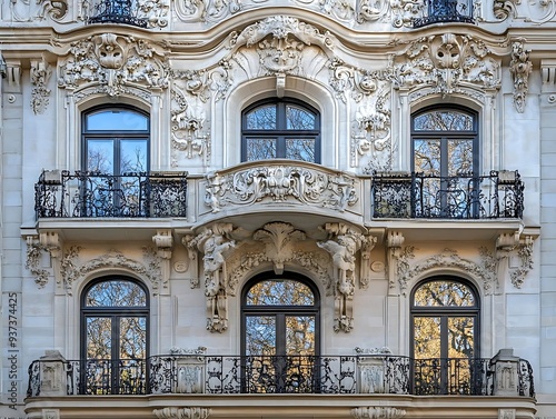 Ornate Facade with Balconies and Intricate Carvings - Architectural Photography