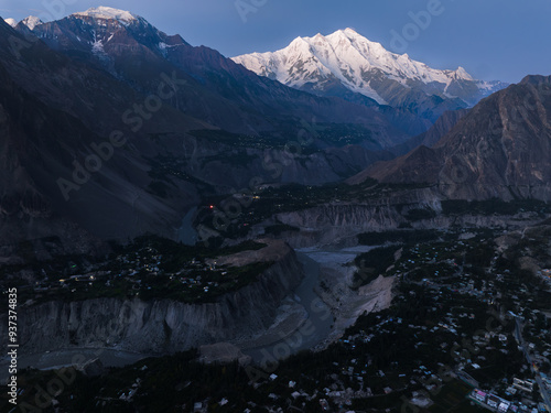 Aerial view of Mount Rakaposhi, in the Karakoram range, Hunza Valley, Pakistah, photo