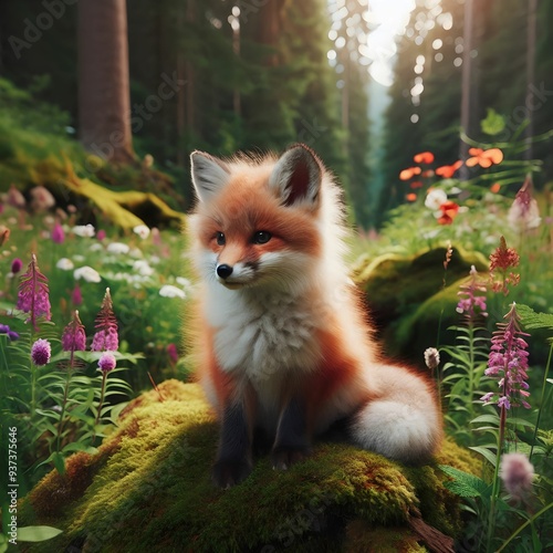 red fox cub in the woods