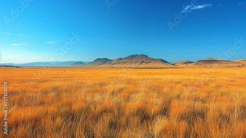 Serene Beauty of the Vast Savannah: Endless Grasslands and Clear Blue Sky