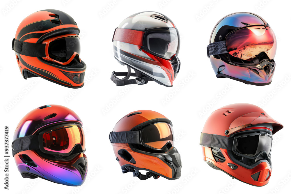 Six Different Motorcycle Helmets with Goggles Six Different Motorcycle Helmets with Goggles