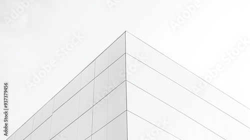 A minimalist photograph of a white, rectangular building with no windows, set against a bright, cloudless sky, emphasizing the structure’s simplicity, more clarity with clear light and sharp focus,