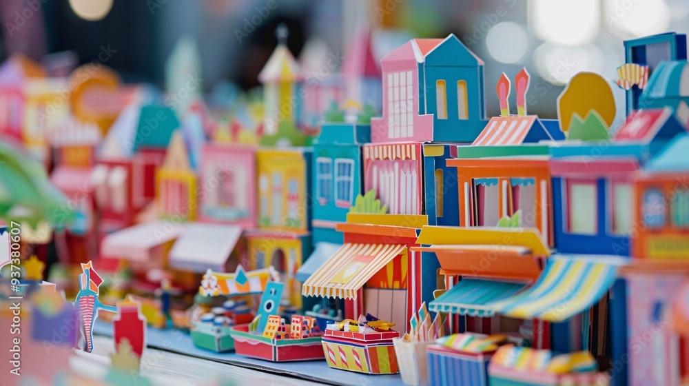 Creative Paper Trophy at Urban Street Market with Colorful Stalls Creative Paper Trophy at Urban Street Market with Colorful Stalls