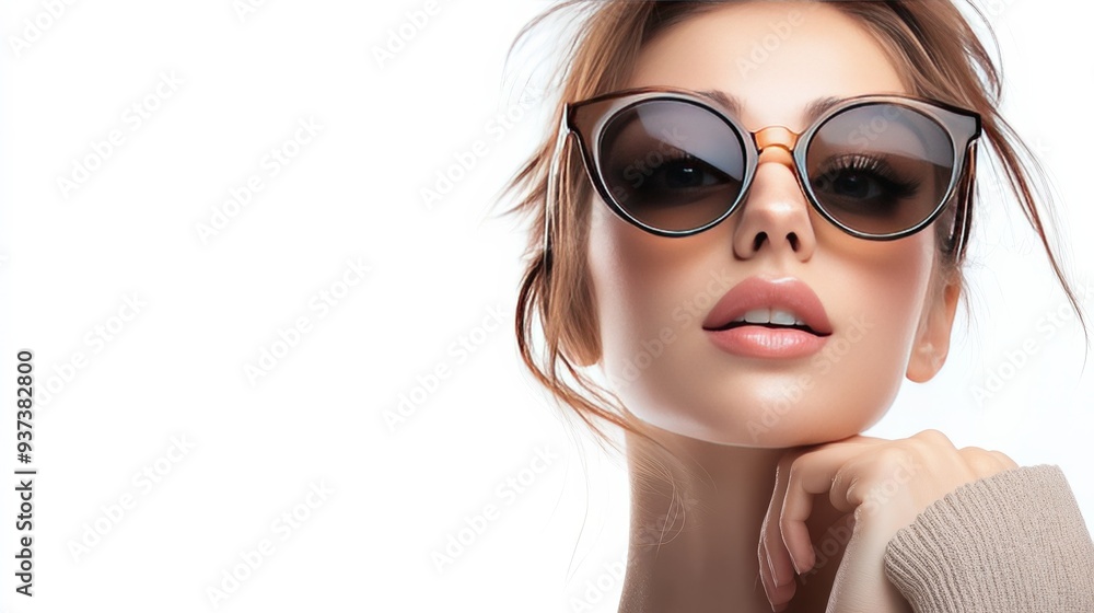 Chic lady with eyewear on white Chic lady with eyewear on white