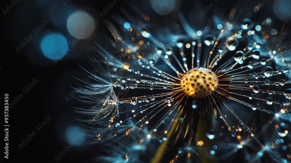 Obraz premium Waterdrops on dandelion seed