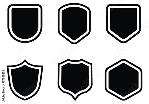 Shield icons set. Protect shield security vector. Shield security vector. Collection of security shield icons. Design elements for concept of safety and protection. Vector