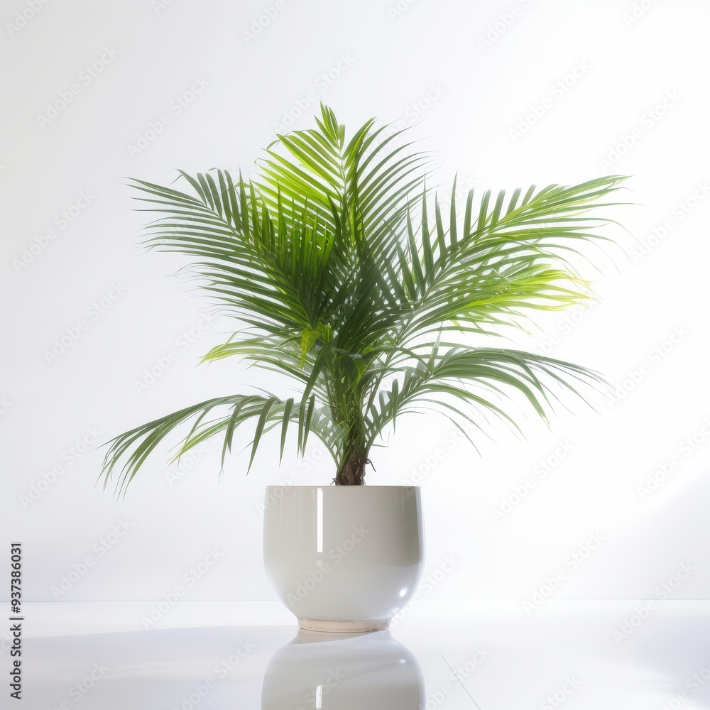 Vibrant Green Potted Palm Plant Against White Background – High-Quality Photograph of Modern Indoor Decor Vibrant Green Potted Palm Plant Against White Background – High-Quality Photograph of Modern Indoor Decor