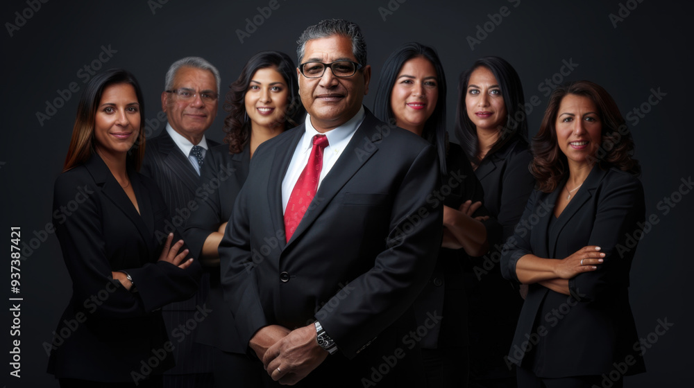 Confident business team standing together in formal attire against a ...