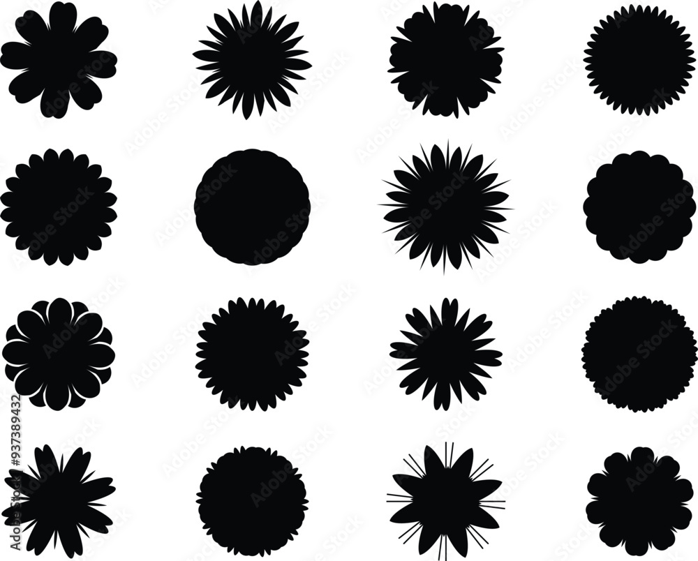 Fototapeta premium Flower icon set, Flower. Black color flower shape icon collection Stock vector.