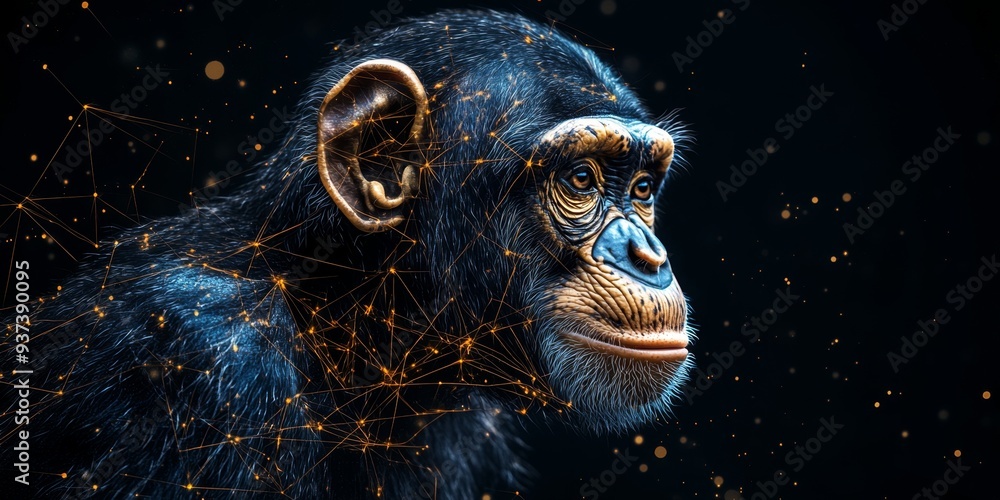 Abstract AI-Generated Collage: Expert Monkey Programmer Working on Computer Software. Creative Fusion of Animal Symbolism and Technology, Depicting Modern IT Professional. Minimalist Composition with Abstract AI-Generated Collage: Expert Monkey Programmer Working on Computer Software. Creative Fusion of Animal Symbolism and Technology, Depicting Modern IT Professional. Minimalist Composition with