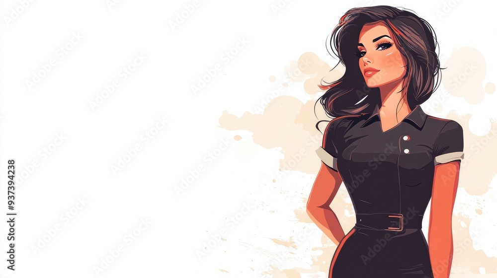 Elegant Woman in Modern Illustration Wearing Black Dress with Confident Pose Elegant Woman in Modern Illustration Wearing Black Dress with Confident Pose
