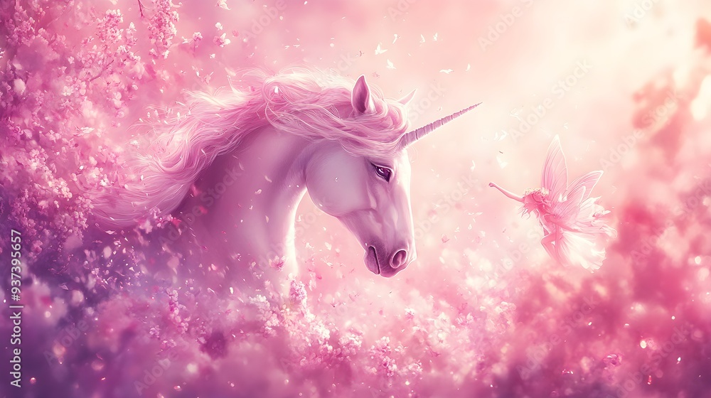 A magical scene with a unicorn and fairy in a vibrant pastel watercolor style, perfect for a child's room, capturing a world of fantasy and wonder A magical scene with a unicorn and fairy in a vibrant pastel watercolor style, perfect for a child's room, capturing a world of fantasy and wonder