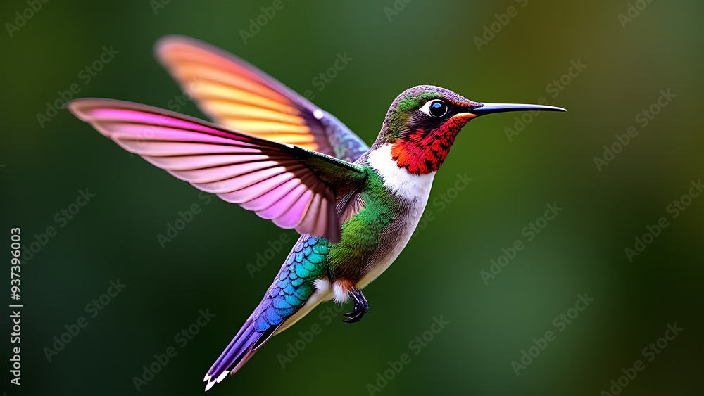 Fototapeta premium The hummingbird has snake scale patterns and rainbow feathers shaped like a robot
