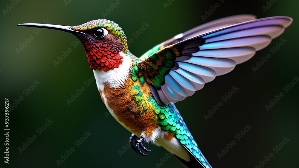Fototapeta premium The hummingbird has snake scale patterns and rainbow feathers shaped like a robot